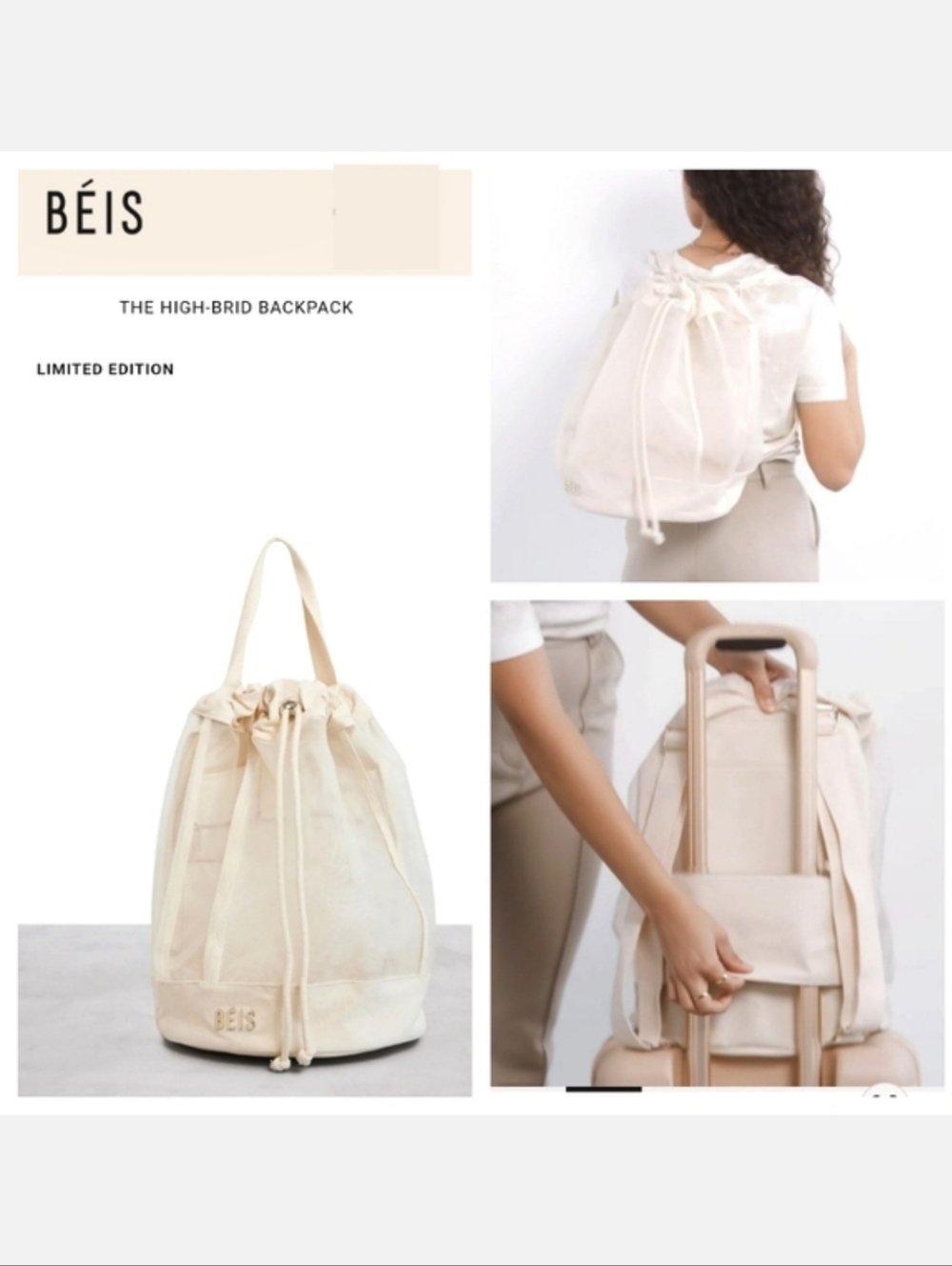 BÉIS LIMITED EDITION The High-Brid Mesh 40L Travel Backpack in Beige